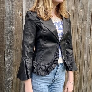 Laundry by Shelli Segal ruffled leather jacket